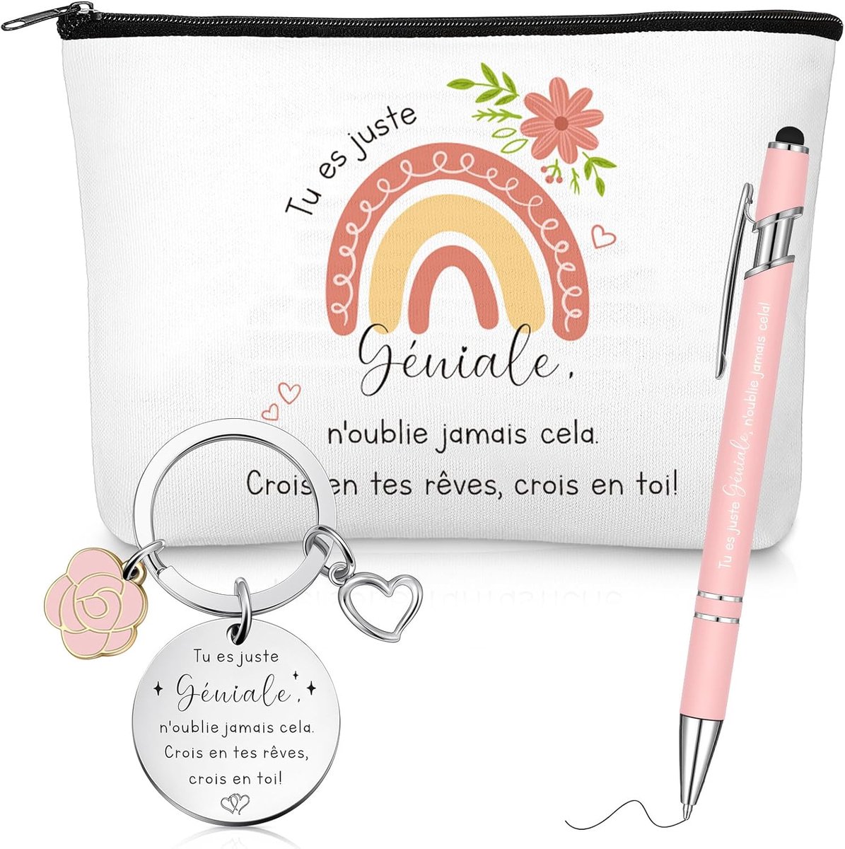 3 Stuks Aanmoedigingsgeschenken Voor Vrouwen, Toilettas, Motiverende Sleutelhanger, Balpen, Verjaardags- en Kerstcadeaus Voor Collega's, Vrienden, Familie
