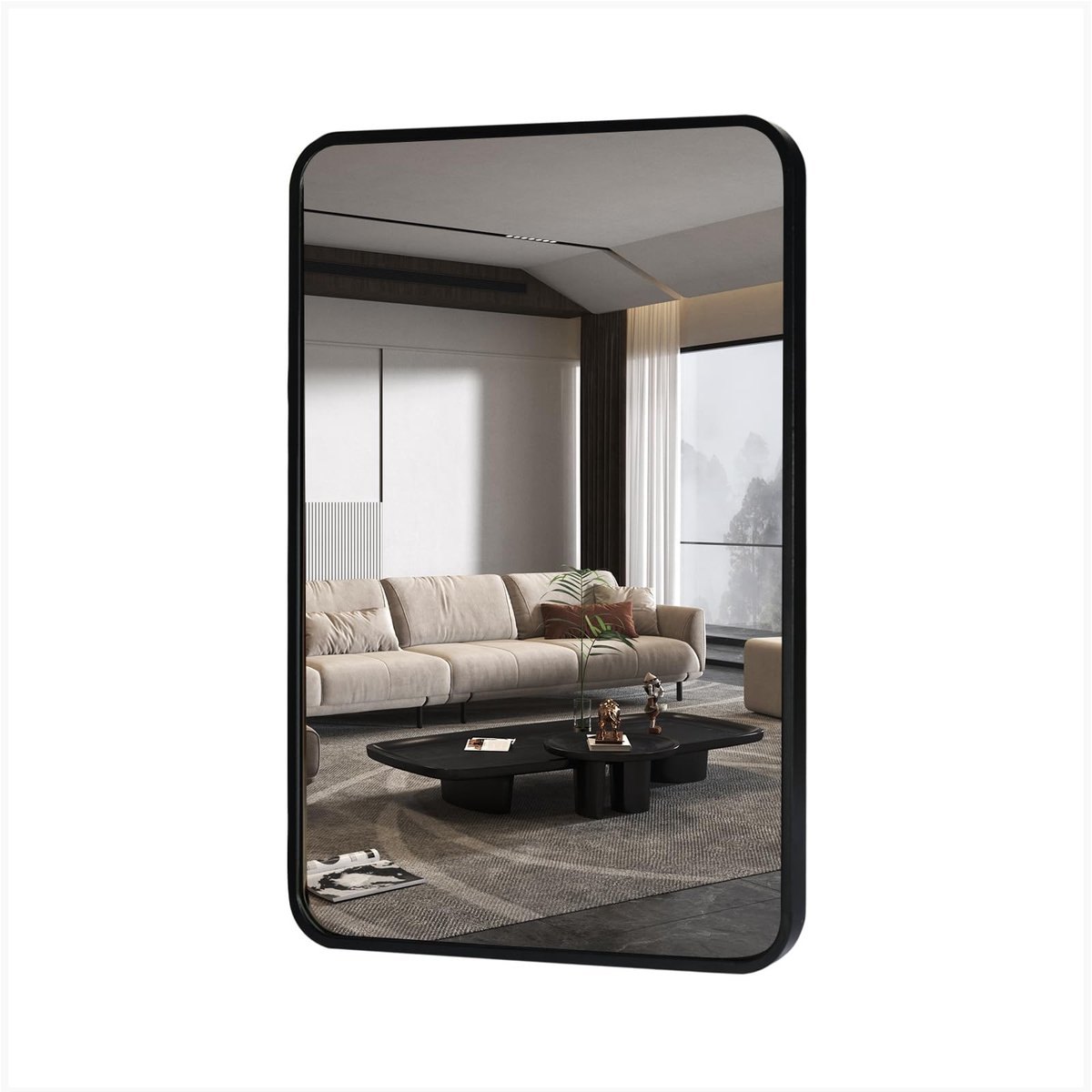 Omgoods - Zwarte Rechthoekige Wandspiegel met Aluminium Lijst - 80 x 60 cm