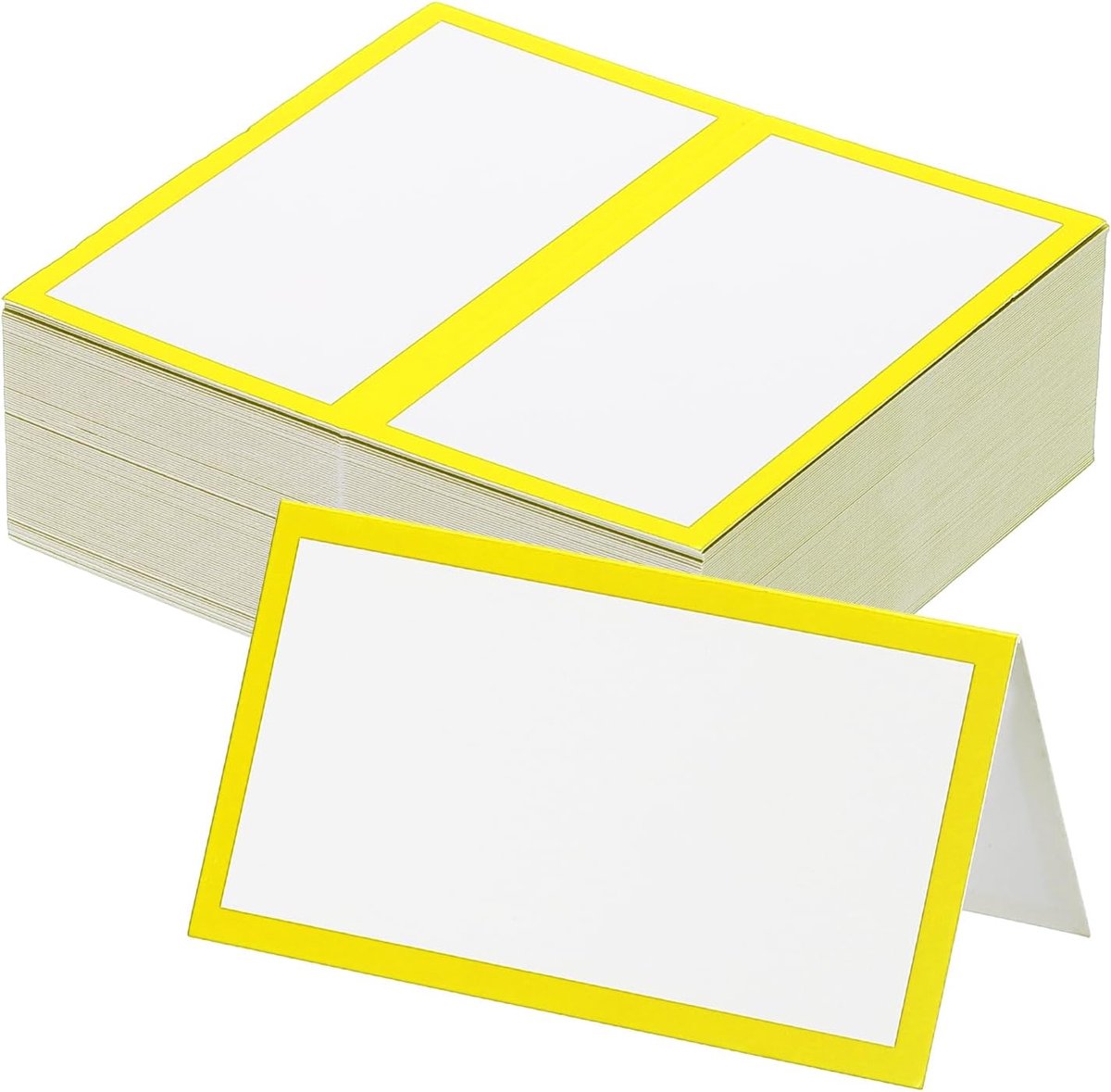 100 stuks tafelplaatskaarten, 7 x 5 cm blanco naamplaatskaarten voor tafelinstelling, bruiloftsreceptie, buffet, geel