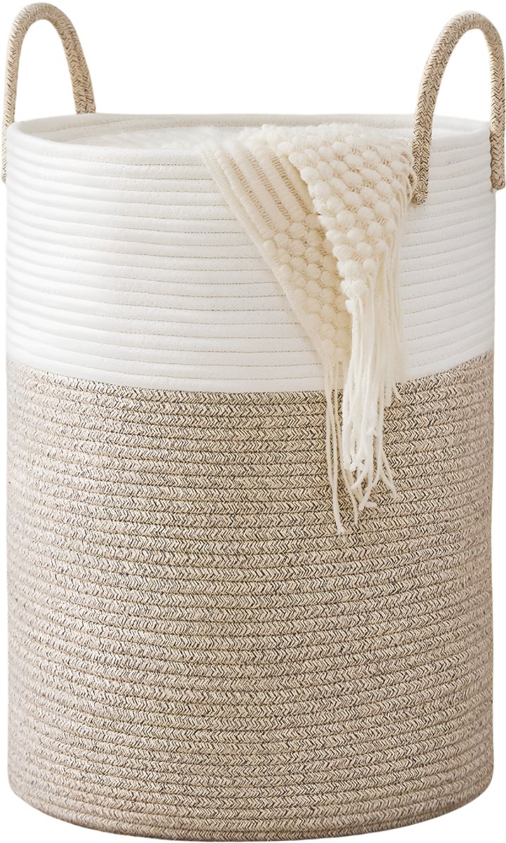Lìon® Wasmand - 58L - Wasbox - Wasmanden - Wit en bruin - 38cm x 38cm x 50cm