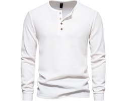 Heren Wafel Henley Shirt Slim Fit Lange Mouwen Knop Kraag T-shirt Top