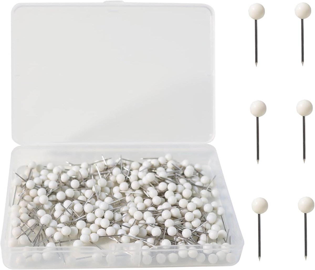 300 stuks ronde kop kopspijkers, 1/8 inch kaart pushpinnen, witte tekenpinnen, stalen punten kaart pushpinnen, ronde kop kaart drukpennen, met opbergdoos, voor kurk prikbord, prikborden