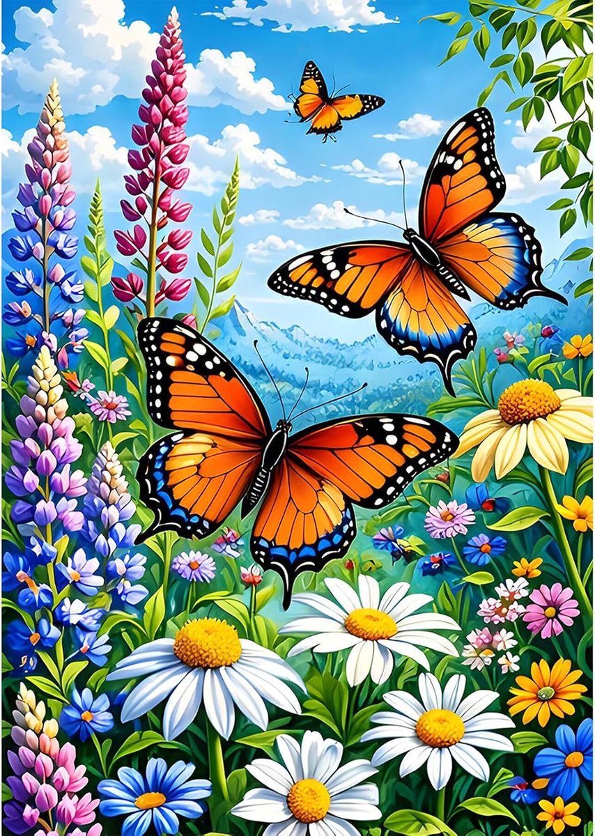 Kleurrijke Bloemen Diamant Schilderij Set voor Volwassenen, Prachtige Vlinders 5D Diamant Art, DIY Volledige Boor Decoratie voor Woonkamer Huis 30x40cm