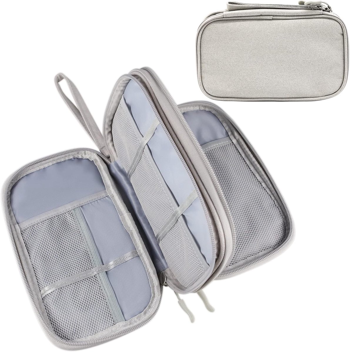Kabelorganizer, universele reiskabeltas, waterdichte multifunctionele reisaccessoires, vakantiemust-have kabeltas voor oplader, mobiele telefoon, powerbank, harde schijven, grijs, Klein (21 x 12.5 cm), kabeltassen