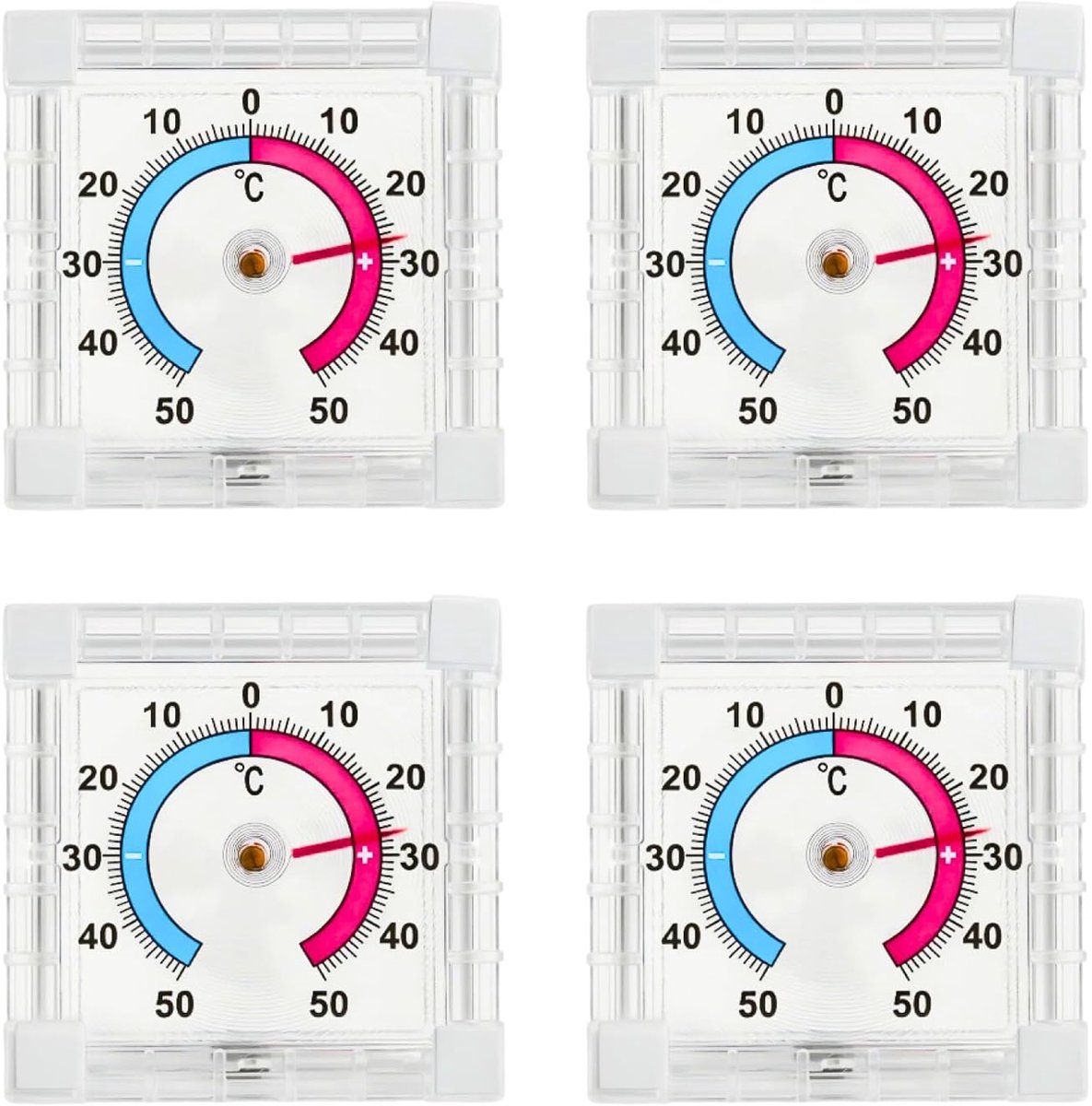 4 stuks zelfklevende buitenraamthermometer, buitenthermometer, transparant digitaal thermometer voor buitenraam, weerbestendig buitenthermometer voor ramen (7,5 x 7,5 cm)