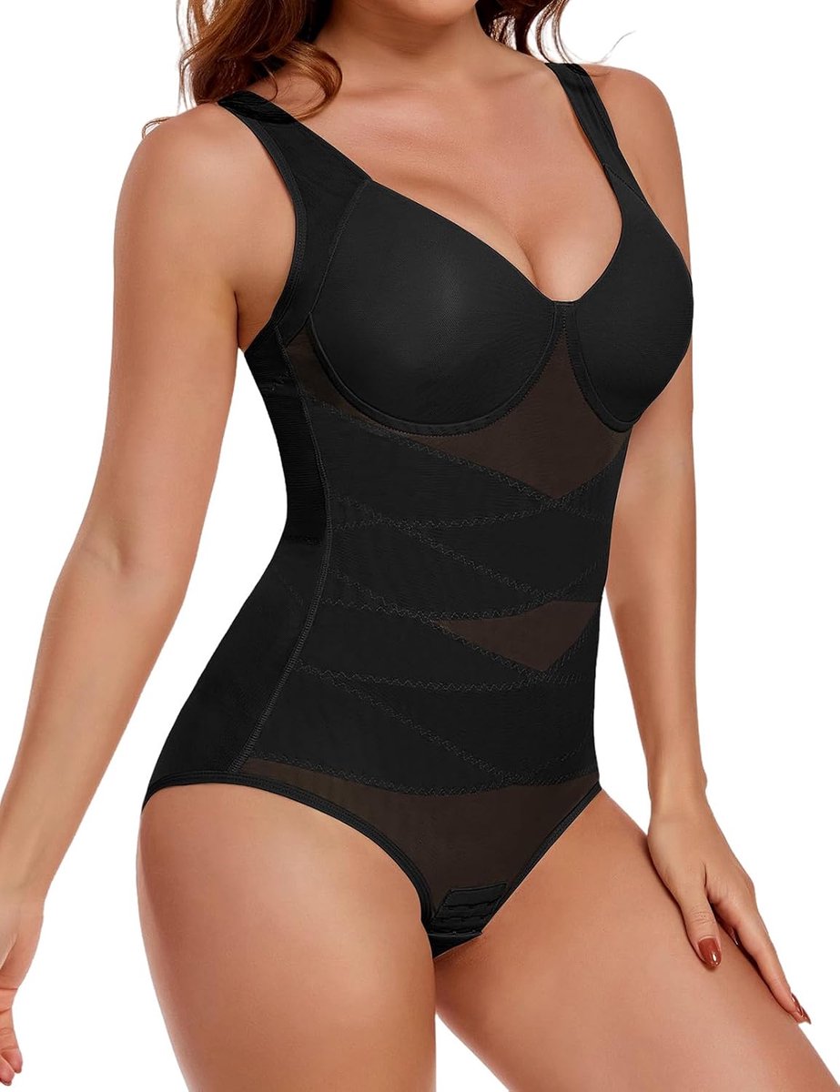 Figuurvormende bodysuit voor dames, platte buik, slankheidstraining, bodysuit, shapewear, naad, top, onzichtbaar, afslankend korset, netstof, V-hals, bodyshaper, figuurvormend met beha
