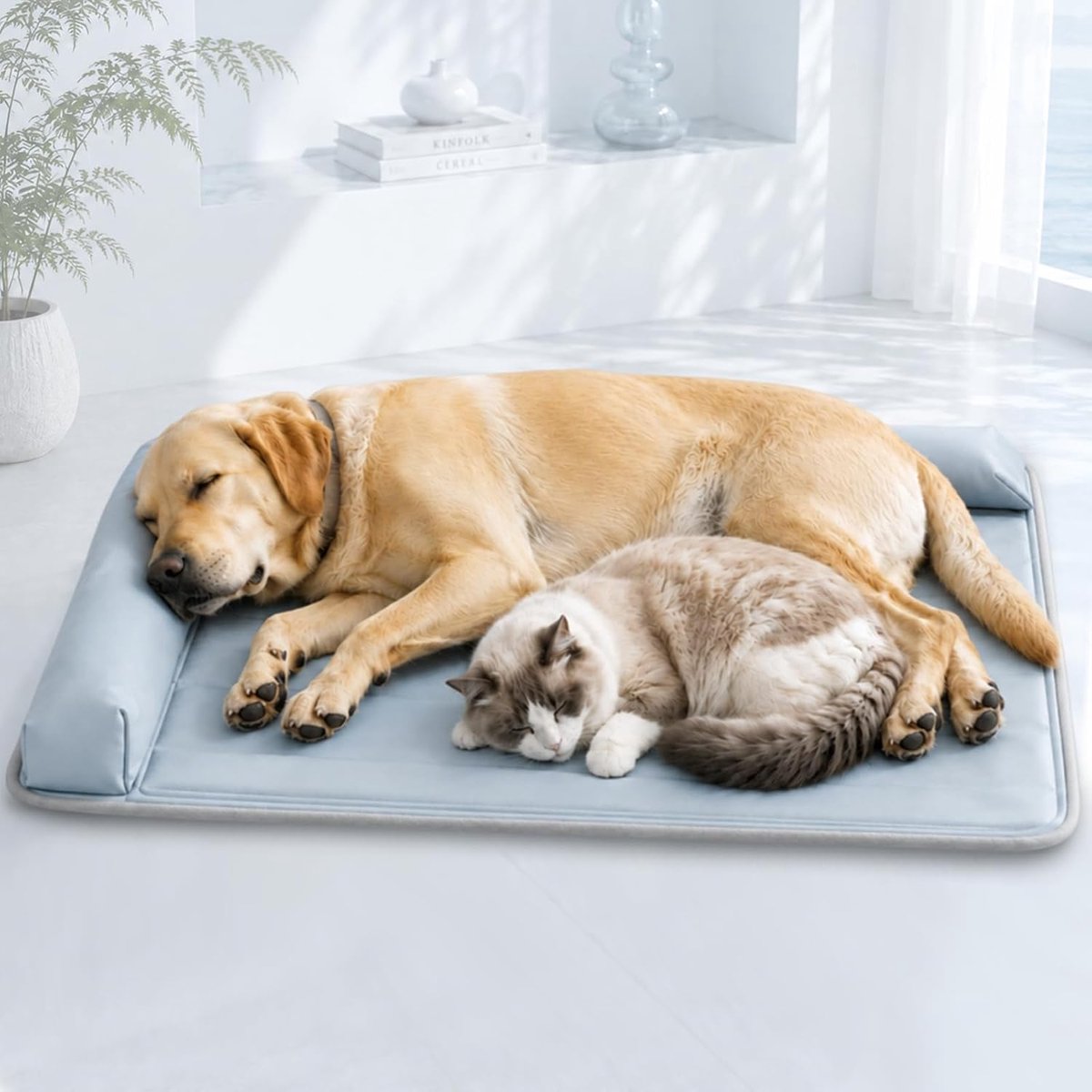 Koelmat voor honden, zelfkoelend – grote hondenmat met hoofdsteun (7 cm) voor honden en katten, krasbestendige en waterdichte koeldeken (L)