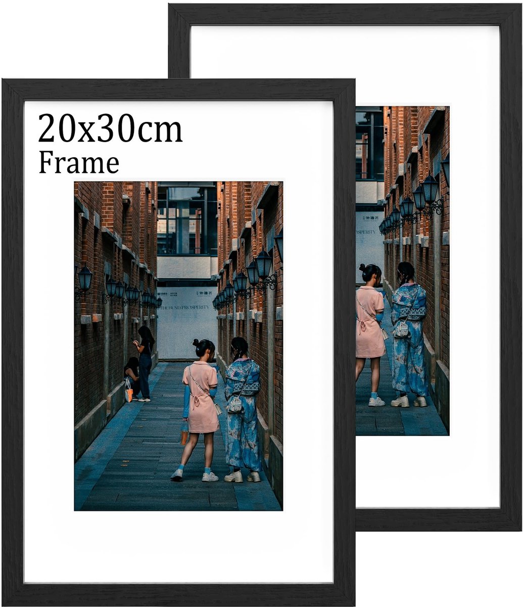 Omgoods - Set van 2 Foto Lijsten - Zwarte Houten Lijsten 20 x 30 cm voor Woonkamer en Kantoor