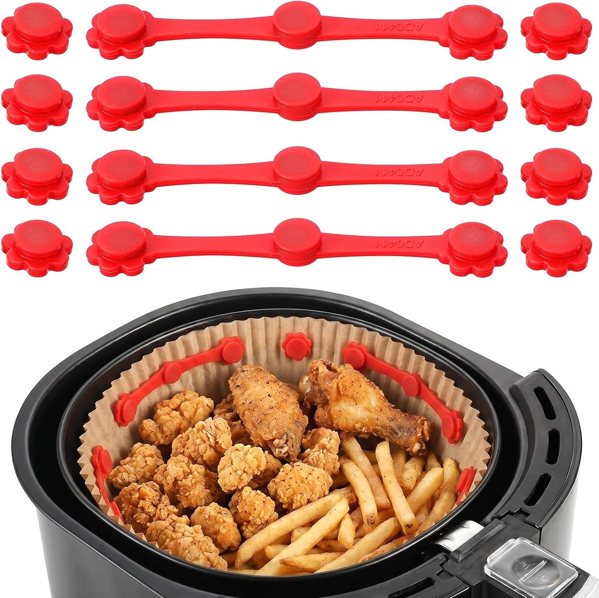 6 stks Air Fryer Magneten Siliconen Gesp voor Perkamentpapier Liners, Hoge Temp Resistente Air Fryer Accessoires Lock Wegwerp Liners Veilig en voorkomen dat papier verbrandt en bedekt voedsel