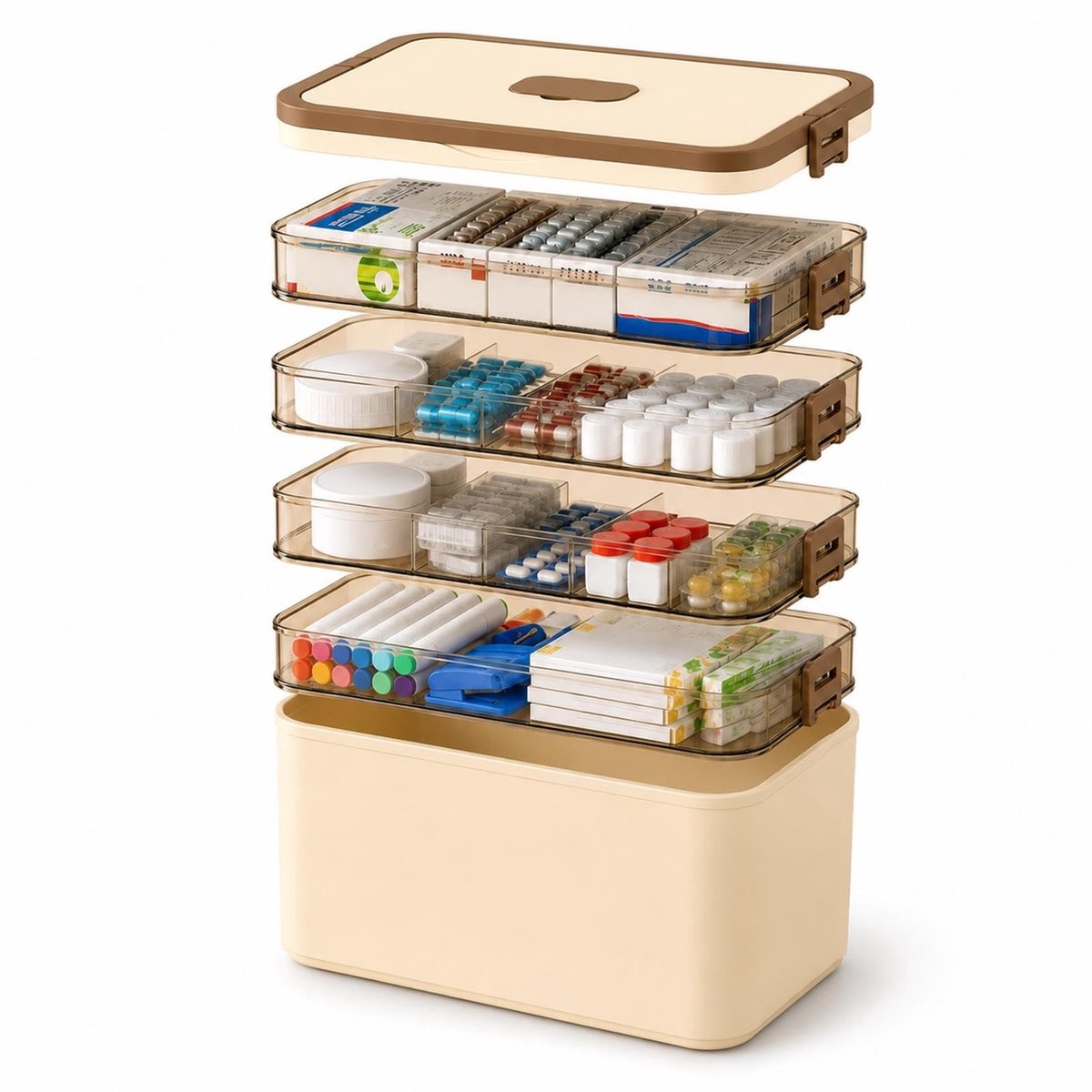 Omgoods - 4-laagse Medicijnbox met Handgreep en Lades voor Organisatie