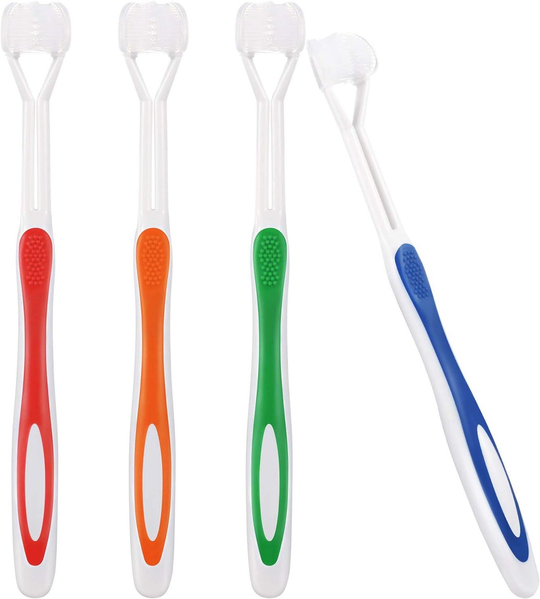 4 stuks sensorische tandenborstels voor autisme, reistandenborstel met drie borstelharen voor kinderen, volledige tandverzorging, tandverzorging, hoekharen, goed voor het reinigen van elke tand, zacht