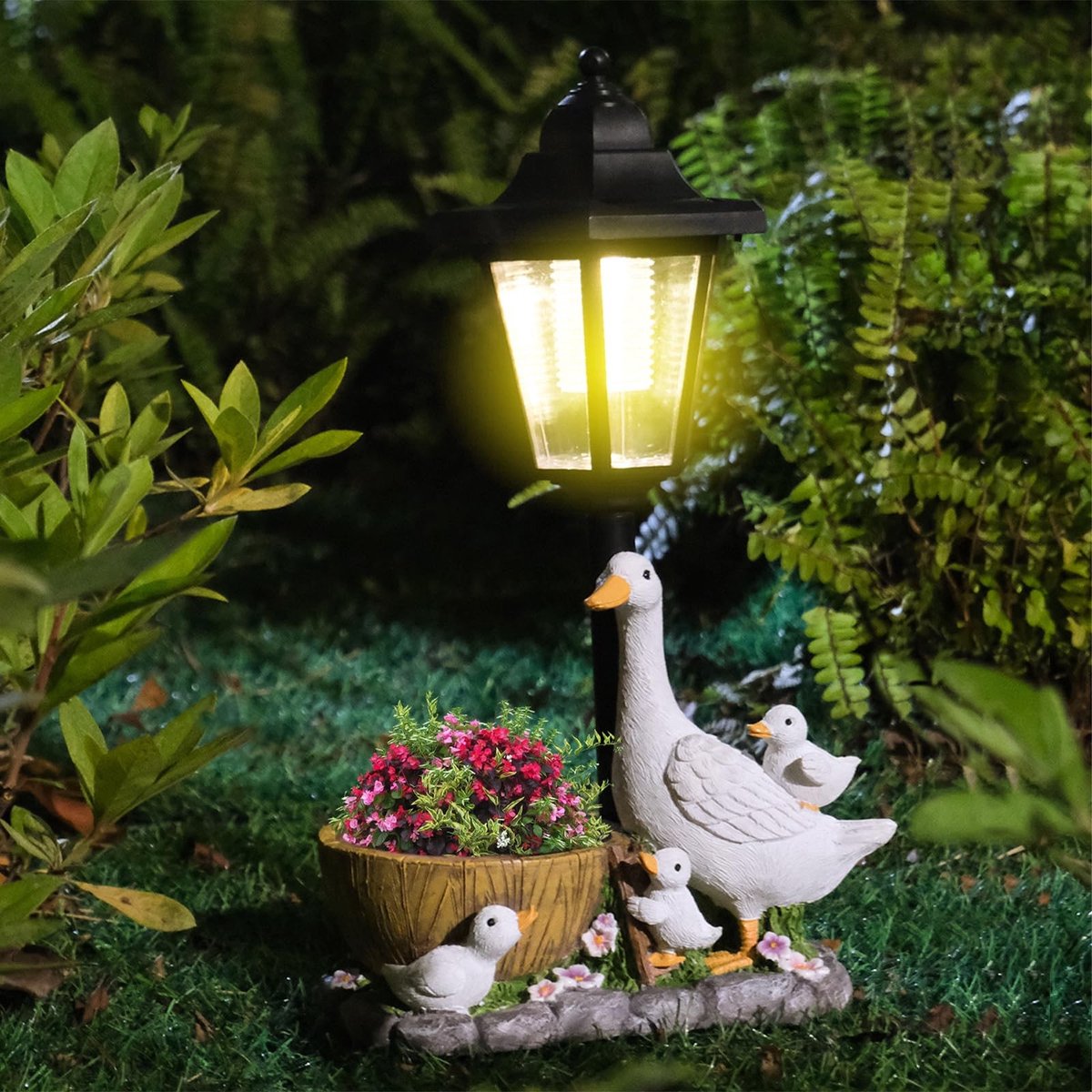 Omgoods - Tuinbeeld Eend met ZonneLamp voor Buiten Decoratie