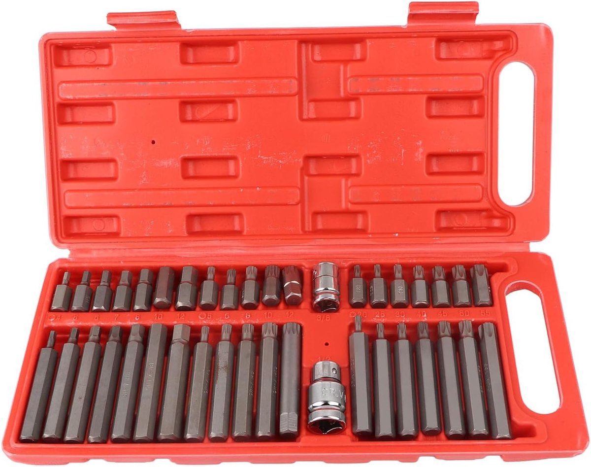 40-delige Klopboorset met Inbusmutterset, 1/2 3/8 Slagsleuteladapter, Extra Lange Bits en Torx