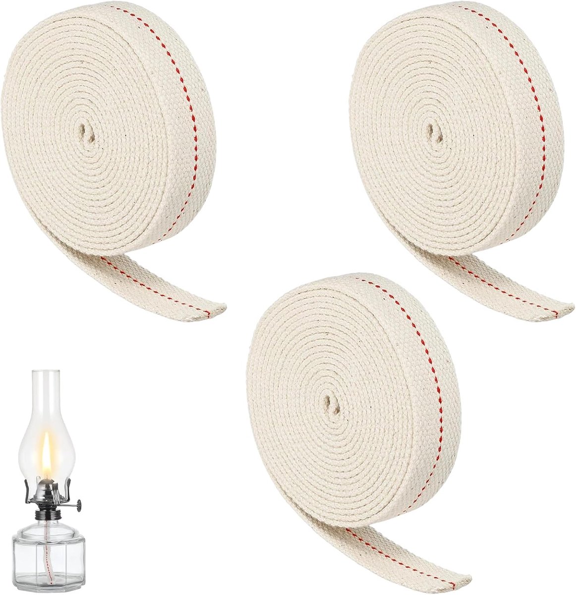 Reservelont voor olielamp, 3 banden lont voor olielampen, lont voor petroleumlampen, olielampen, reservelampen, plat katoen, lantaarnlont (2 cm x 1 m / rollen)