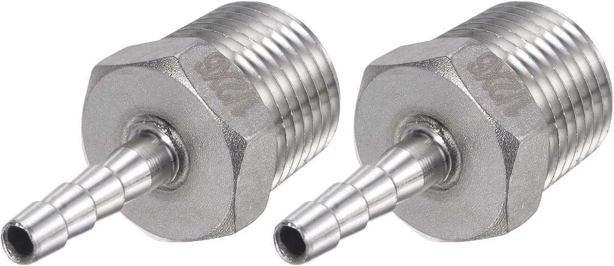 sourcing map 2 stuks slangtuit 6 mm AD x 1/2PT buitendraad 304 roestvrij stalen buisverbinding