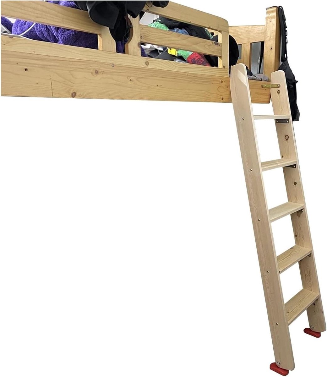 Stapelbedladder - Camperladder Bedladder - Veilig Klimmen - Bredere Treden - 175 m 6 treden - Houtkleur