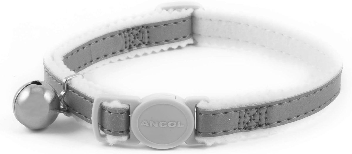 Ancol Reflecterende veiligheidsgesp kattenhalsband in zilver - comfortabel huisdier accessoire met waarschuwingsbel - ShopVlot