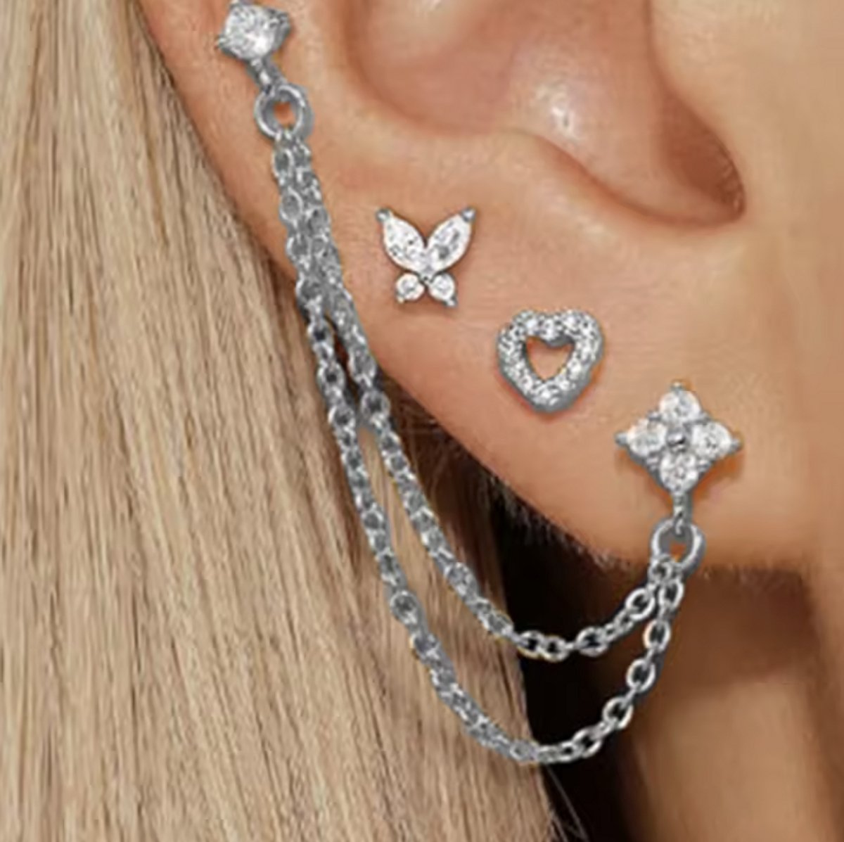 Oorbellen Set - 4 stuks - Kleur: Zilver - Luxe Oorbellen - Incl. Cadeauverpakking - Oorhangers / Oorring / Oorknopjes - Hoge Kwaliteit RVS - Stainless Steel / Roestvrijstaal - Verkleurt Niet - Oorbellen Set - Oorbellen Vrouwen / Dames