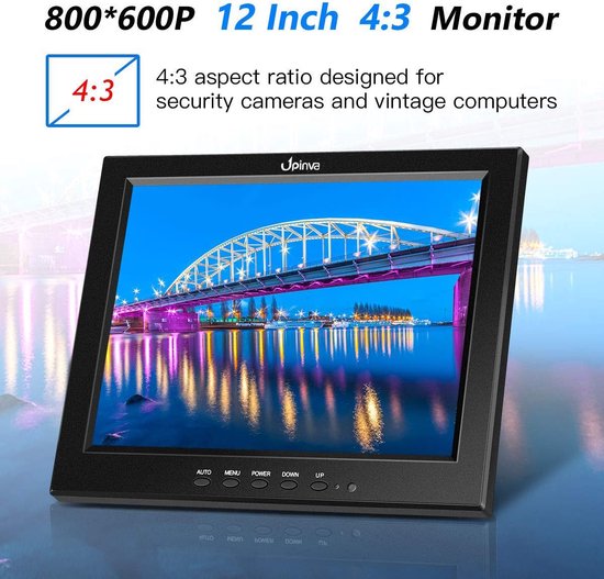 Bewakingsmonitor 12 inch - CCTV scherm LCD - Beveiliging thuis - Multifunctionele ingangen - 12 inch - Zwart — afbeelding 3
