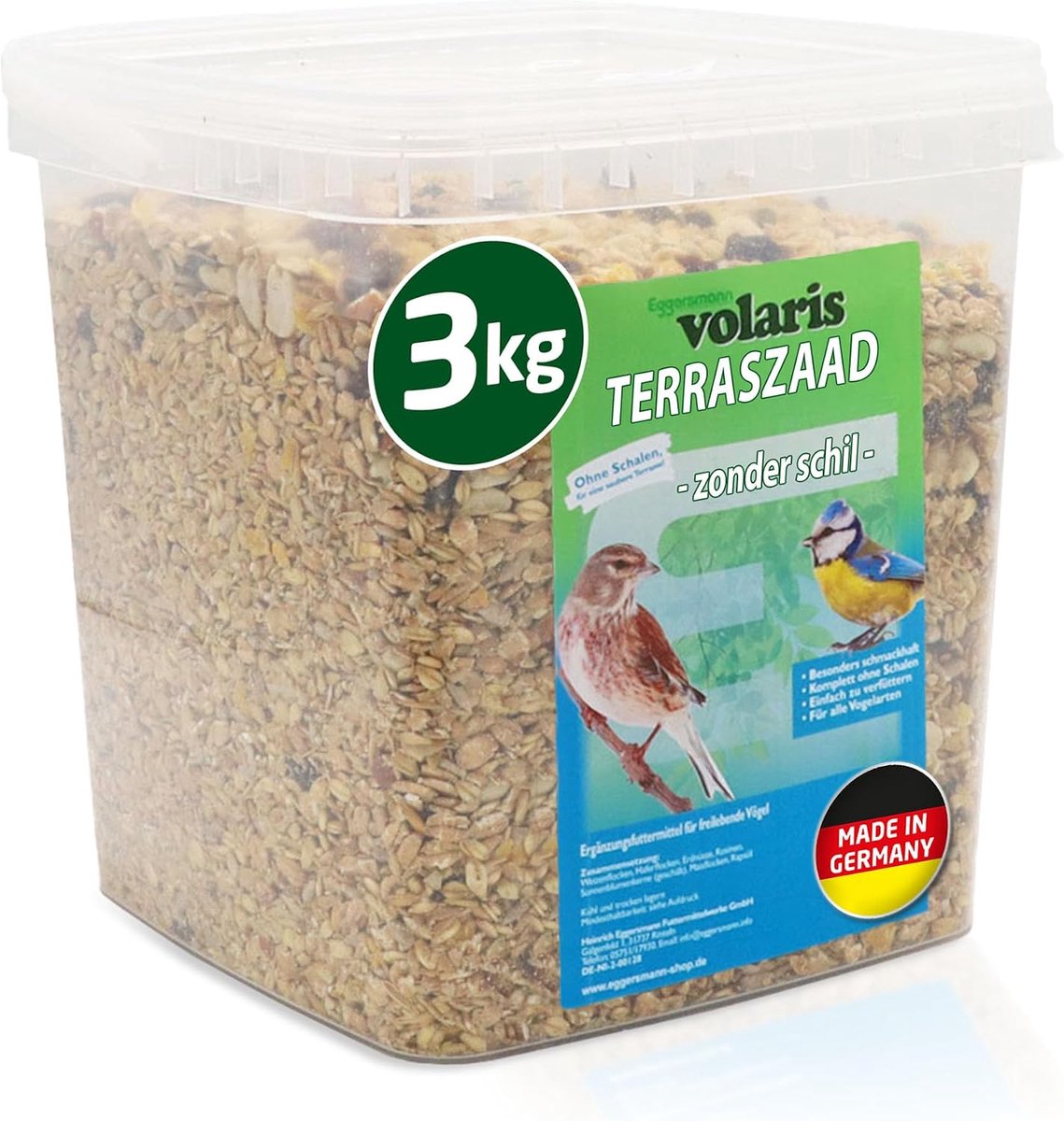 SnelShoppen - Eggersmann Volaris Terras Mix 3 kg | Schaalvrije Voeder voor Wilde Vogels, Energierijk Graanmengsel voor het Hele Jaar, Ideaal voor Balk