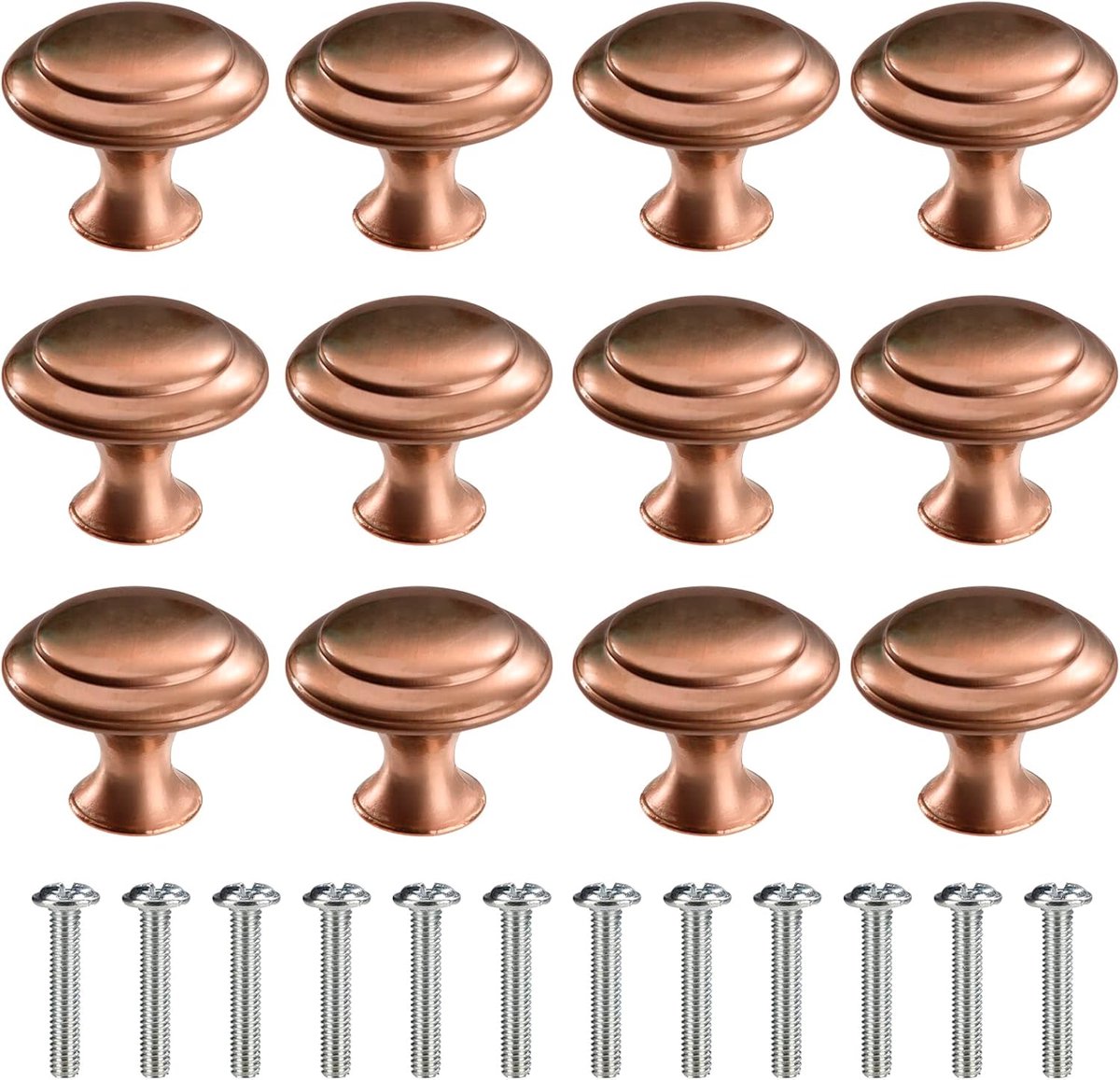 SnelShoppen - Ronde Deurklinken 30mm Paddenstoelvorm Handgreep met Schroeven voor Kast, Garderobe, Lade - 12 Stuks Roodkoper - Duurzaam en Kindveilig