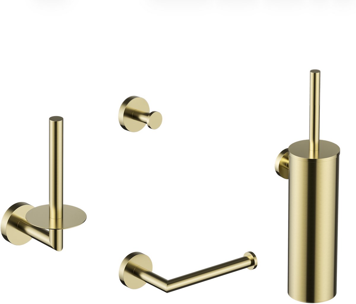 WEBO Prime Badkamer Accessoireset Mat Goud – 4-delige Toilet Accessoires Set met Toiletrolhouder, Toiletborstel, Handdoekhaak en Reserverolhouder