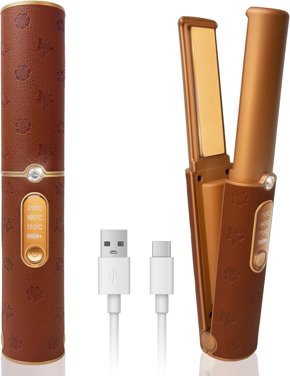 SnelShoppen - Draadloze Haarstyler, Reis Haarstijlset voor Vrouwen, Draagbare 2-in-1 Haardroger & Krultang, Snelle Verwarming Platte Strijkijzer, 5000