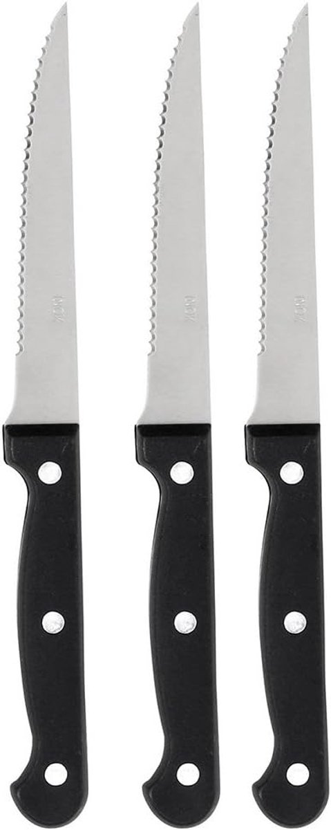 SnelShoppen - Professioneel Messenset 3-delig - Roestvrijstalen Keukenmessen - Zwart - Ideaal voor Koken, Grillen en BBQ - Compact 7x1.2x22 cm