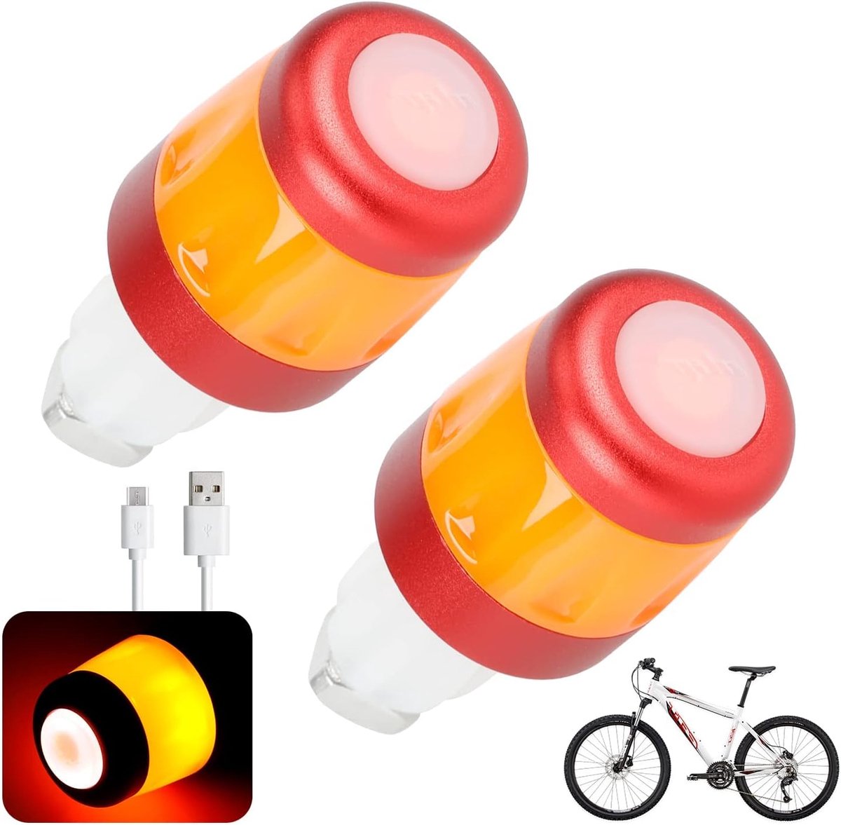 KZQ Draadloze LED richtingaanwijzers voor fiets en e-scooter - Stuurverlichting met 3 lichtmodi - USB oplaadbaar veiligheidsknipperlicht - Rood-oranje