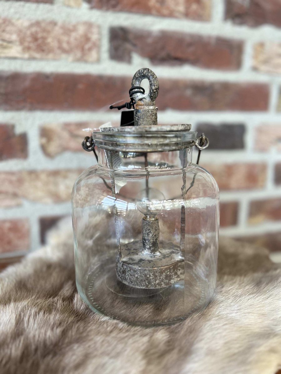Creaties van hier – met houten hartje - Glazen lampje zonder decoratie - betterij - 22x13,5cm