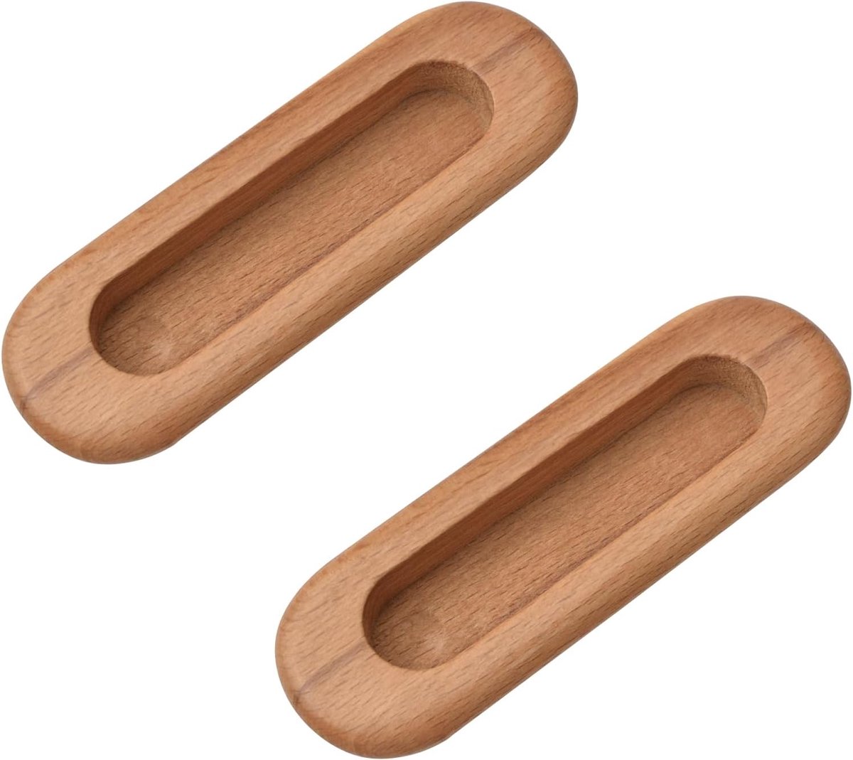SnelShoppen - 2 Stuks Ovalen Houten Ingebouwde Handgrepen voor Schuifdeuren, Natuurlijk Beukenhout, Ideaal voor Kasten en Meubels, Milieuvriendelijk e