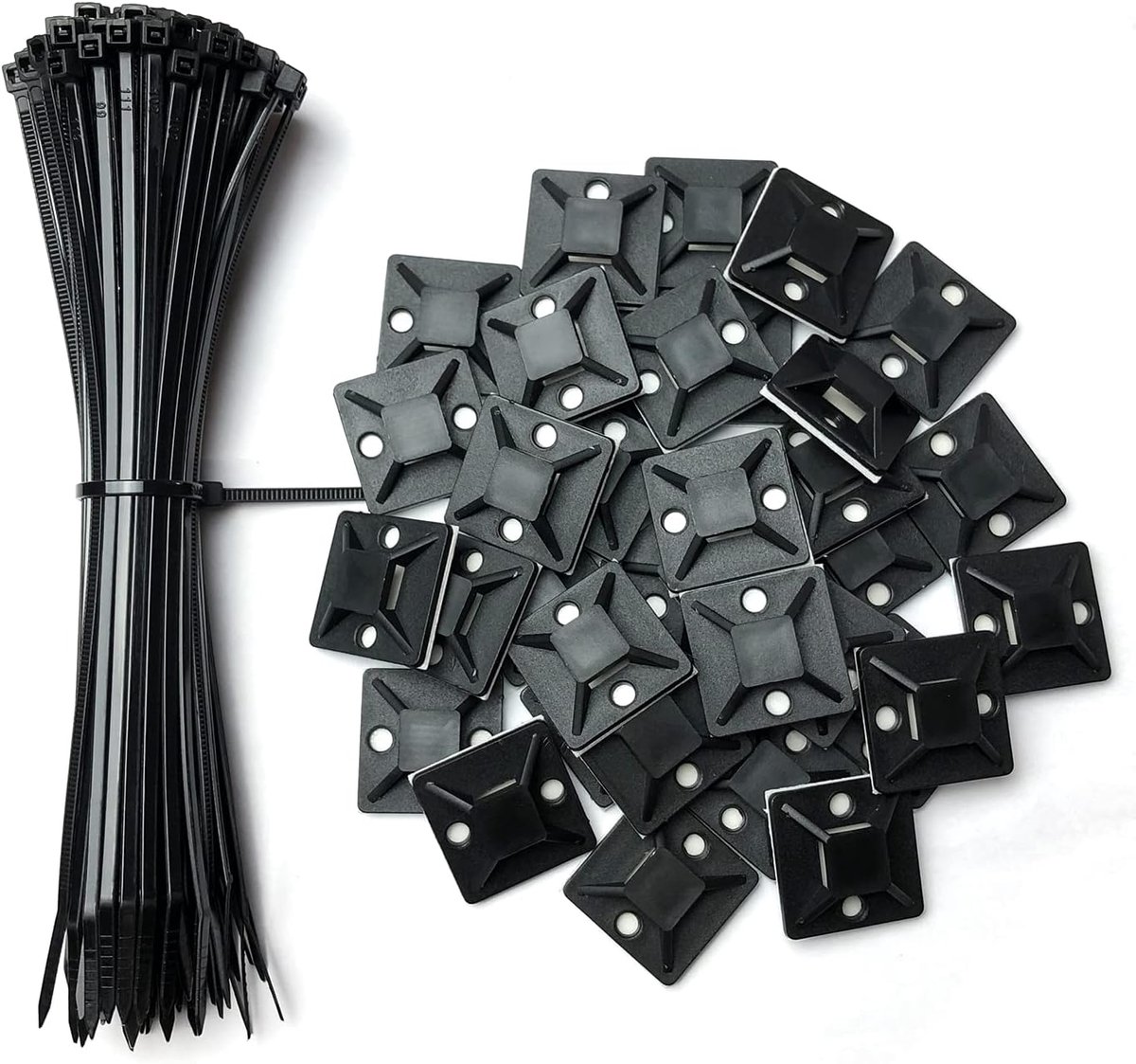 Kabelbinders 100 stuks zwart - plastic nylon - met 60 zelfklevende kabelclips - ideaal voor kabelbeheer - ShopVlot