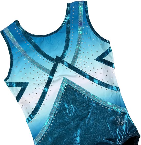 Sparkle&Dream Turnpakje Dana Turquoise - Maat CSM 98-104 - Gympakje voor Turnen, Acro, Trampoline en Gymnastiek