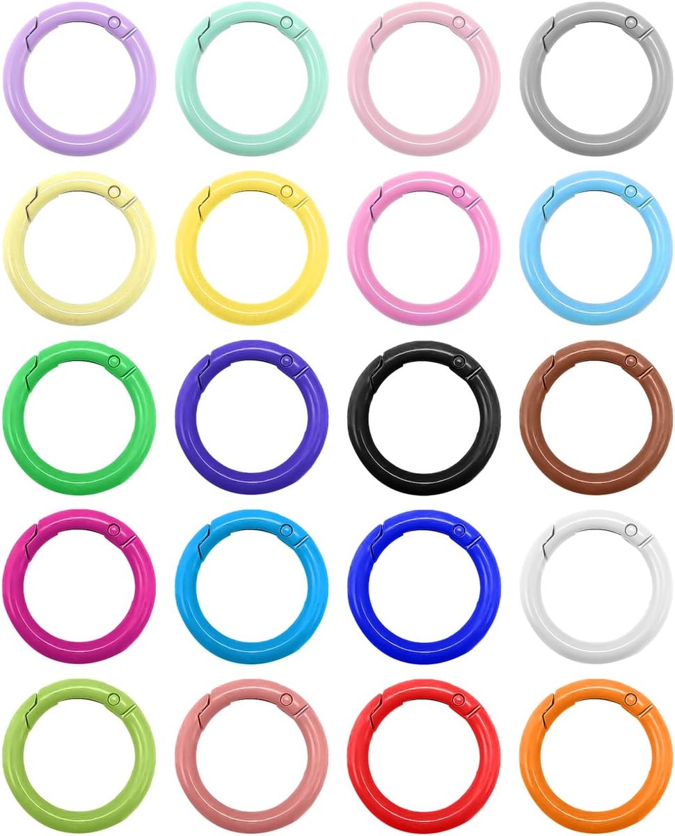 20 stuks metalen splitringen, veerklemringen, kleurrijke veergespen, sleutelhangerinterfaces, ronde ijzeren ringen, doe-het-zelf sleutelhangeraccessoires, karabijnclip-ringen