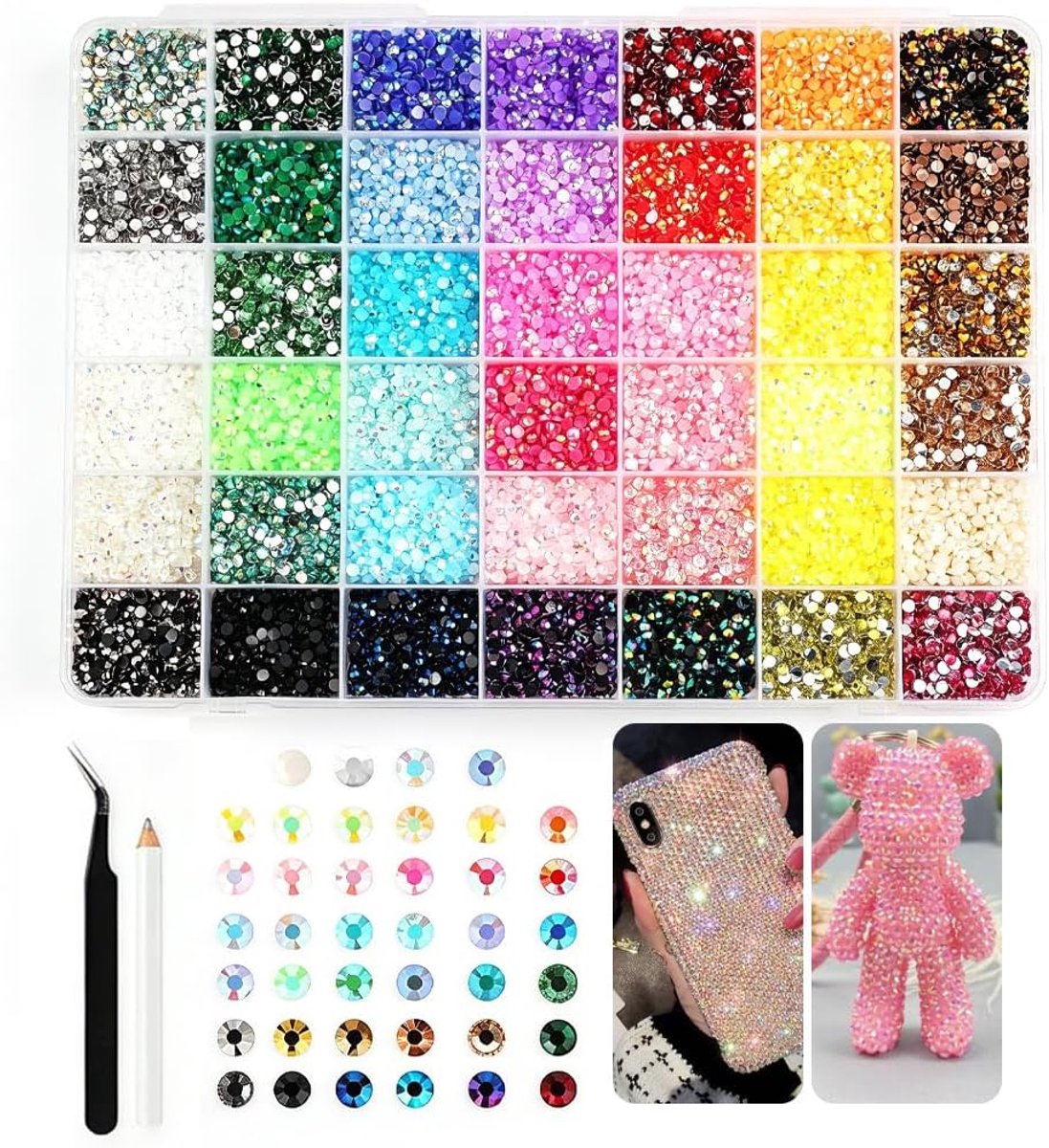 Kit, 32000 stuks, strasssteentjes, 42 kleuren, 3 mm