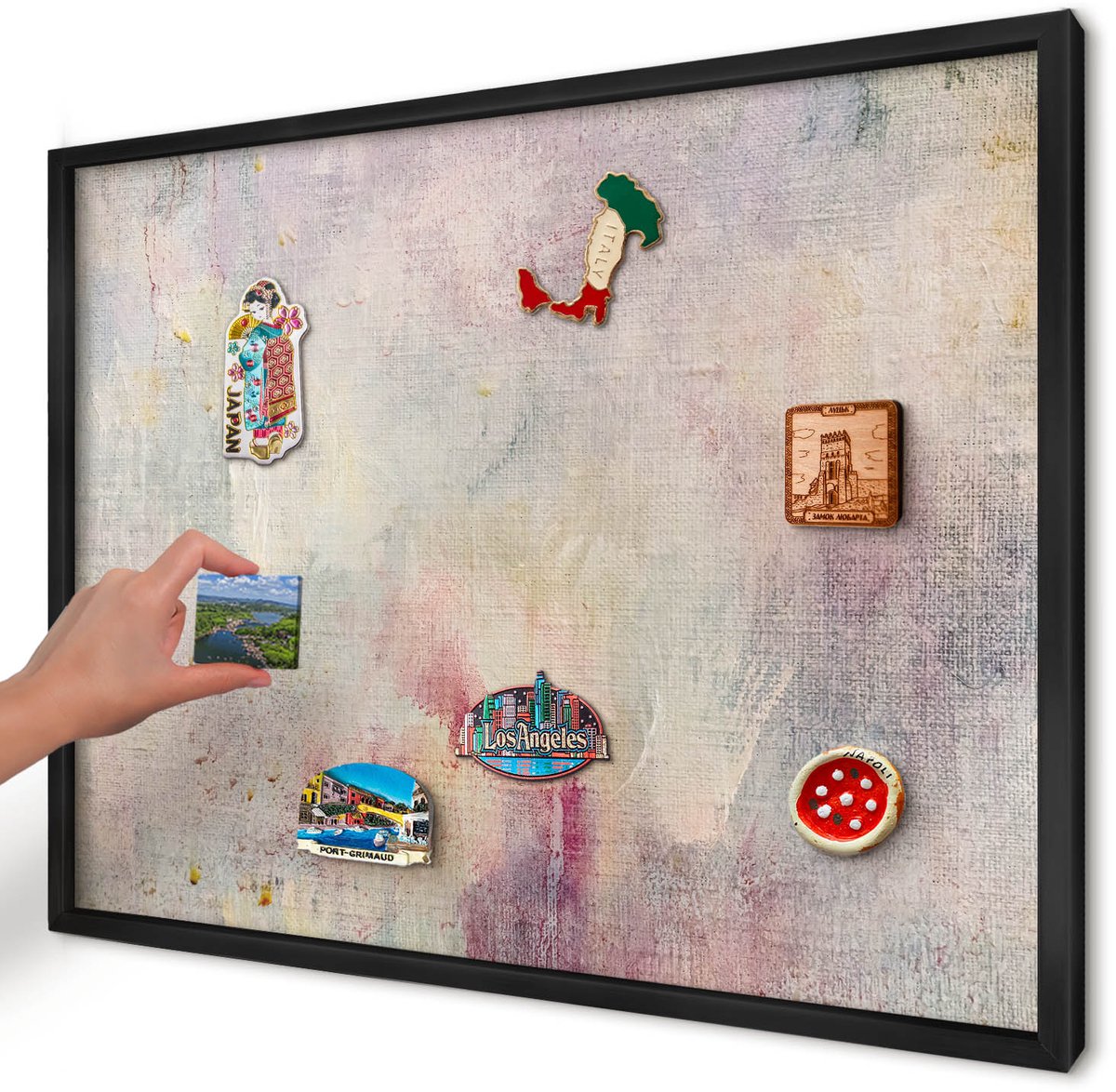 Artprintcave Romig Magneetbord mit Zwart Frame - 70x50 cm - Pastel Abstractie Magnetisch Bord - Abstract Memobord Keuken - Abstractie