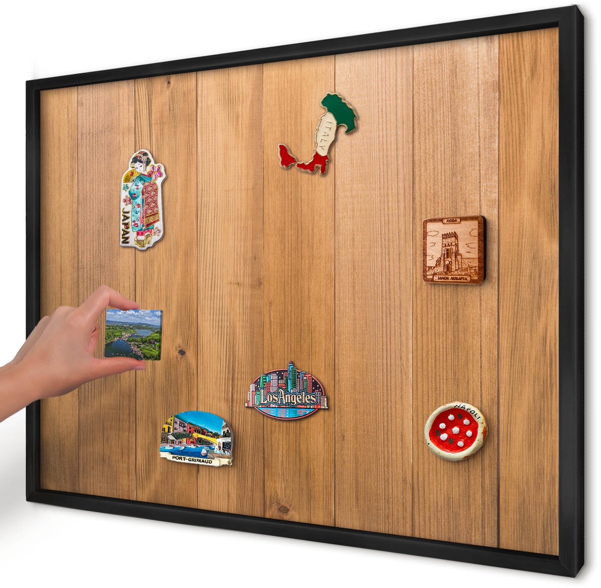 Artprintcave Bruin Magneetbord mit Zwart Frame - 70x50 cm - Houtstructuur Notitiebord - Minimalist Magnetisch Bord Voor Magneten - Texturen