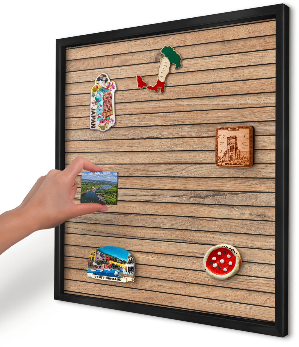 Artprintcave Bruin Magneetbord mit Zwart Frame - 50x50 cm - Houten Planken Magnetisch Bord Voor Magneten - Rustiek Magnetische Organizer - Texturen
