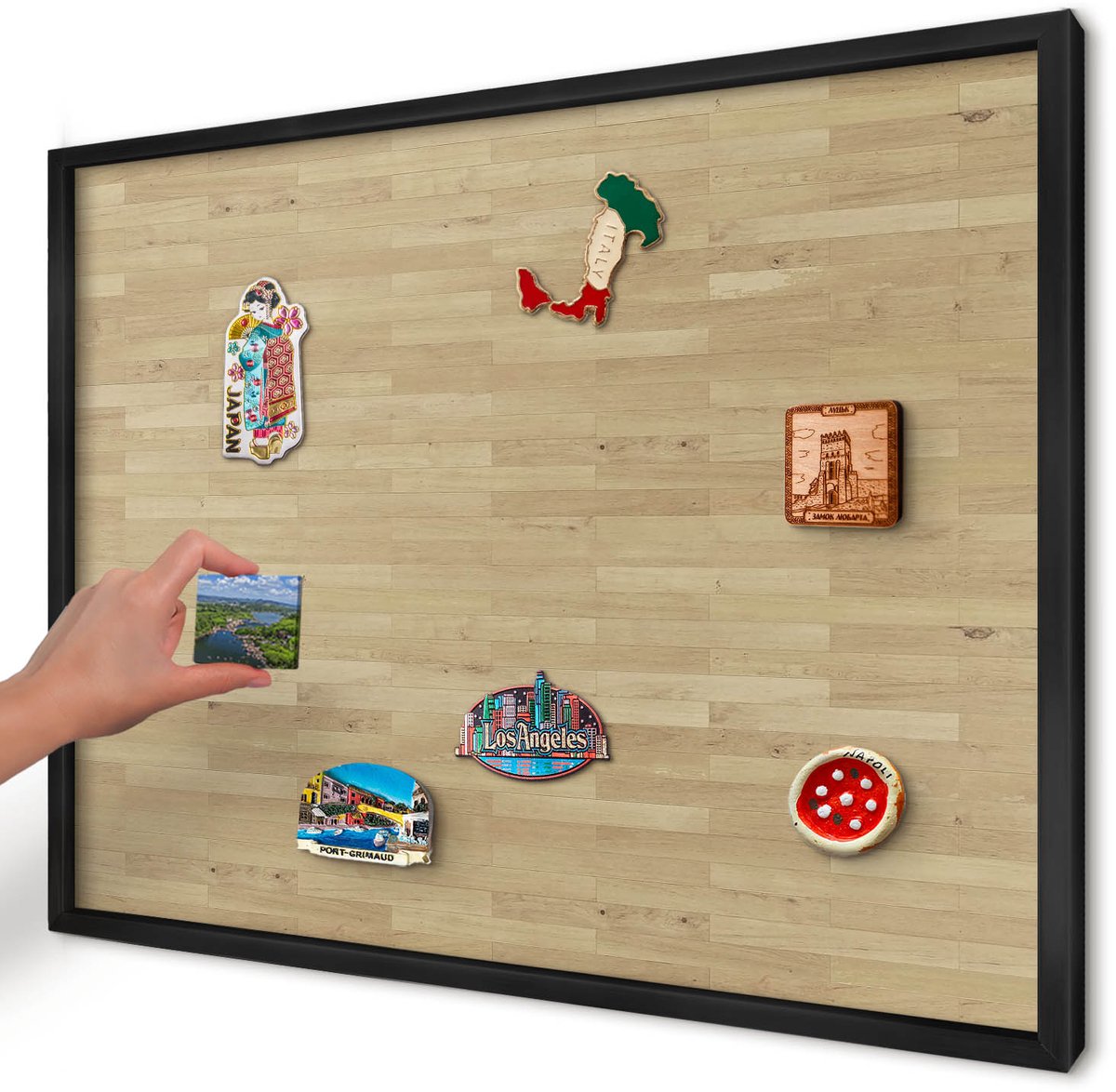 Artprintcave Beige Magneetbord mit Zwart Frame - 70x50 cm - Houtstructuur Magneet Bord mit Frame - Minimalist Bord Voor Magneten - Texturen