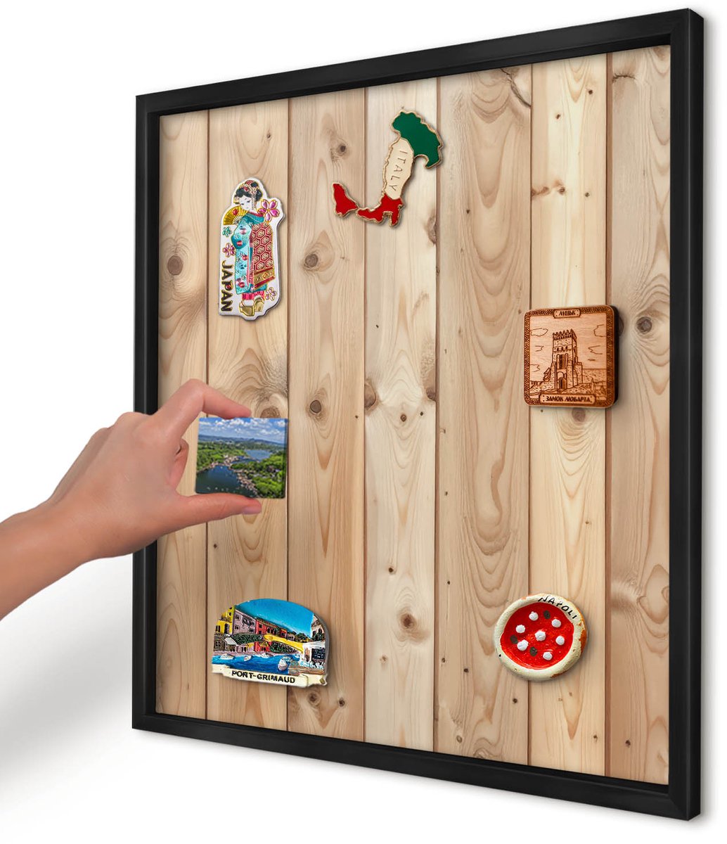 Artprintcave Beige Magneetbord mit Zwart Frame - 50x50 cm - Houten Planken Magnetisch Bord - Rustiek Magneet Bord mit Frame - Texturen