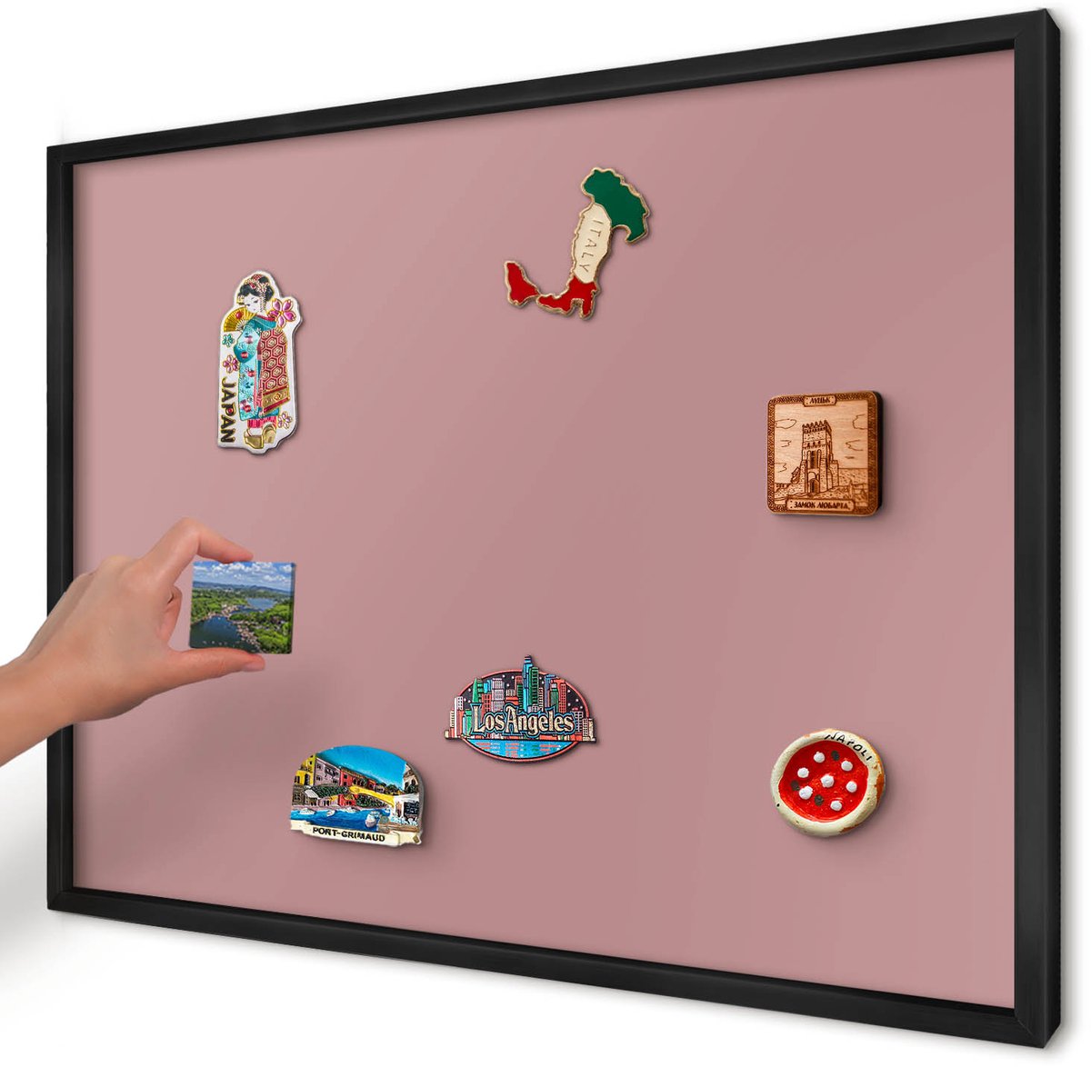 Artprintcave Roze Magneetbord mit Zwart Frame - 70x50 cm - Pastelroze Wandbord Magnetisch - Minimalist Magnetisch Bord - Achtergronden En Patronen