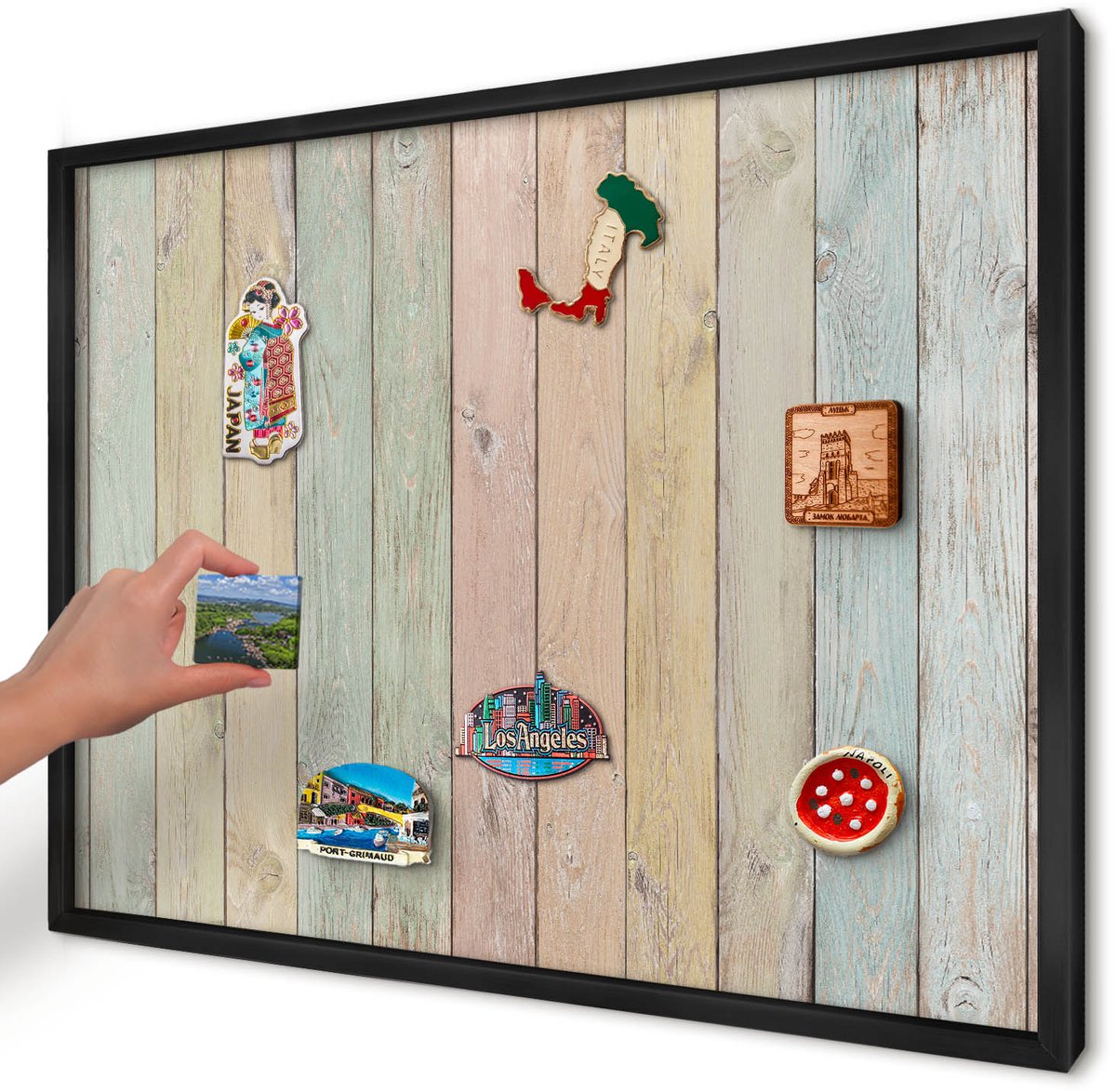 Artprintcave Groente Magneetbord mit Zwart Frame - 70x50 cm - Rustieke Planken Bord Voor Magneten - Rustiek Magnetisch Bord - Texturen