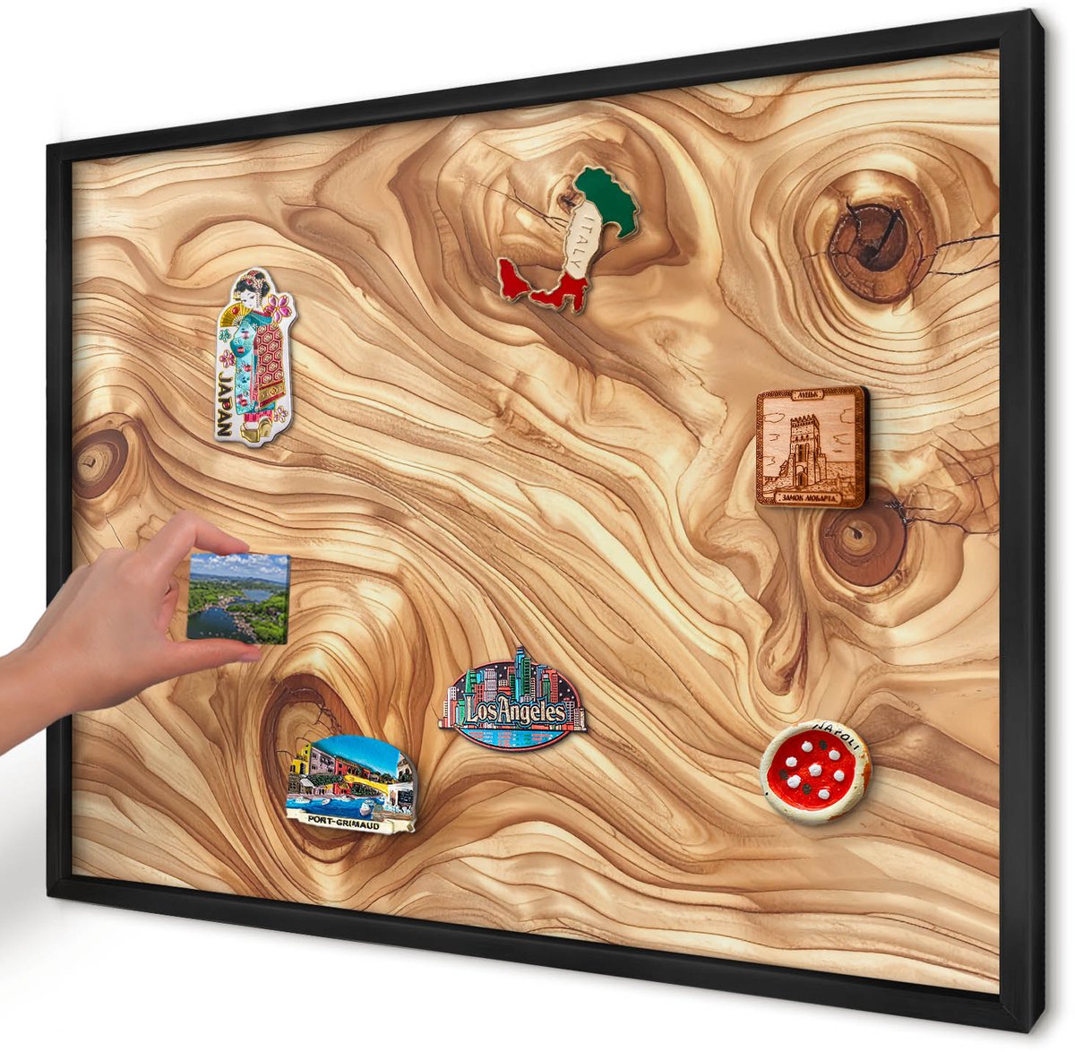 Artprintcave Bruin Magneetbord mit Zwart Frame - 70x50 cm - Houtstructuur Wandbord Magnetisch - Rustiek Magneetbord Voor Keuken - Texturen