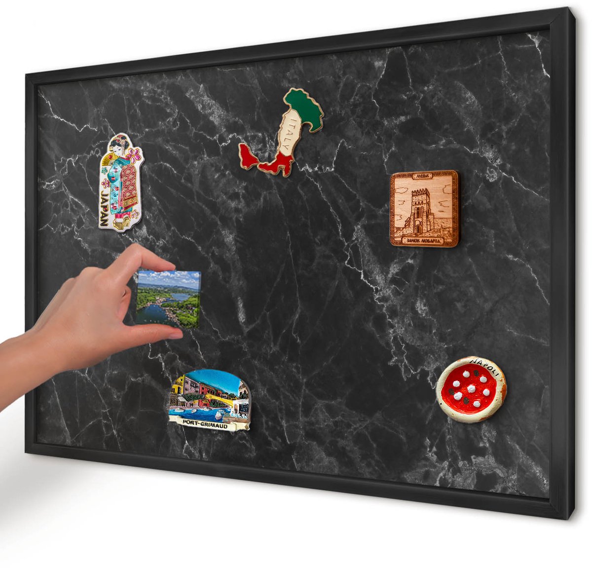 Artprintcave Zwart Magneetbord mit Zwart Frame - 60x40 cm - Marmeren Elegantie Magneetbord Voor Keuken - Modern Magnetisch Bord - Texturen