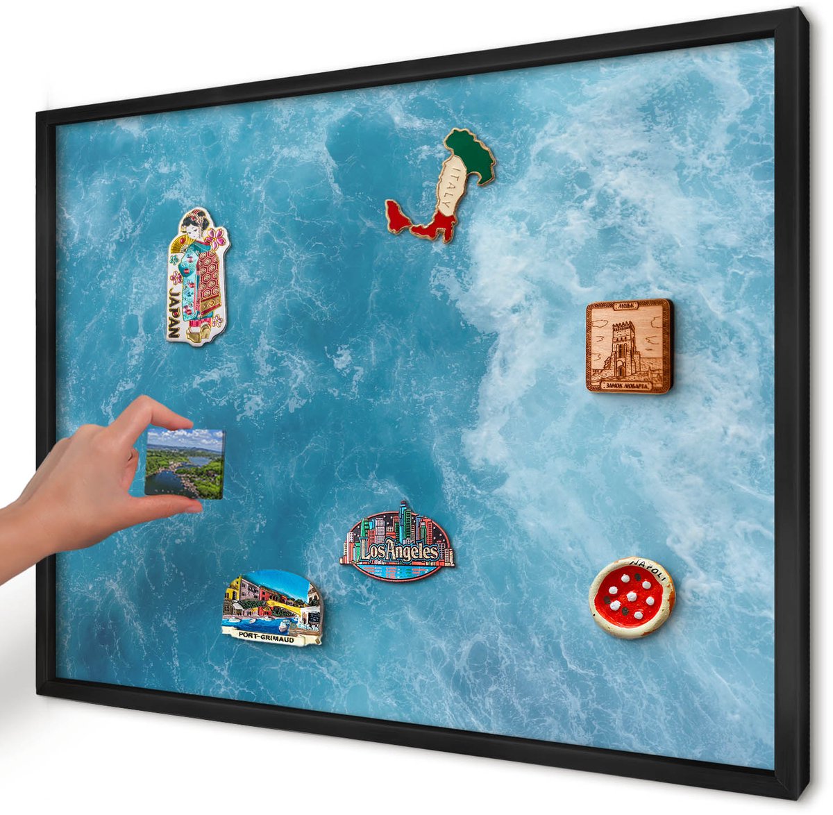 Artprintcave Blauw Magneetbord mit Zwart Frame - 70x50 cm - Oceaangolven Magnetisch Bord - Abstract Magnetische Organizer - Natuur