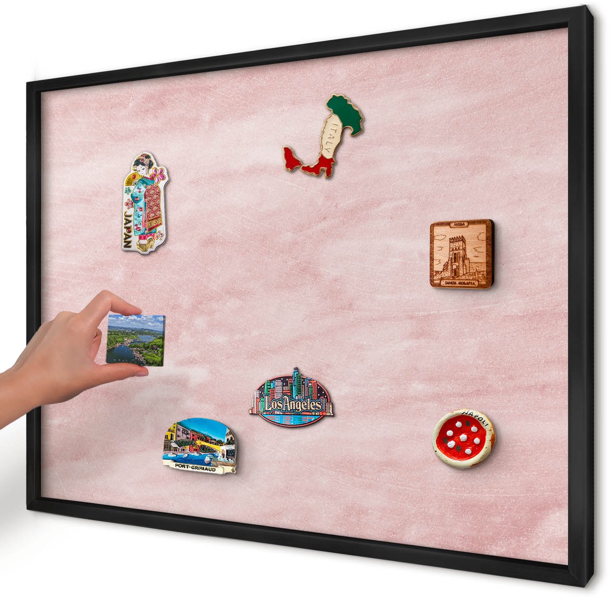 Artprintcave Roze Magneetbord mit Zwart Frame - 70x50 cm - Roze Textuur Magnetische Organizer - Minimalist Magneetbord Voor Foto's - Achtergronden En Patronen
