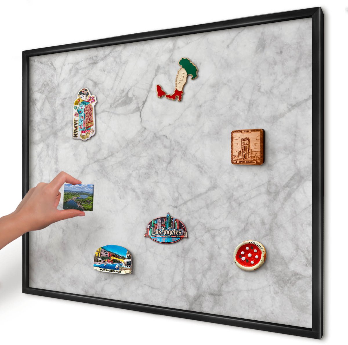 Artprintcave Grijs Magneetbord mit Zwart Frame - 80x60 cm - Grijs Marmer Magneetbord Voor Foto's - Minimalist Magnetisch Bord Voor Magneten - Texturen
