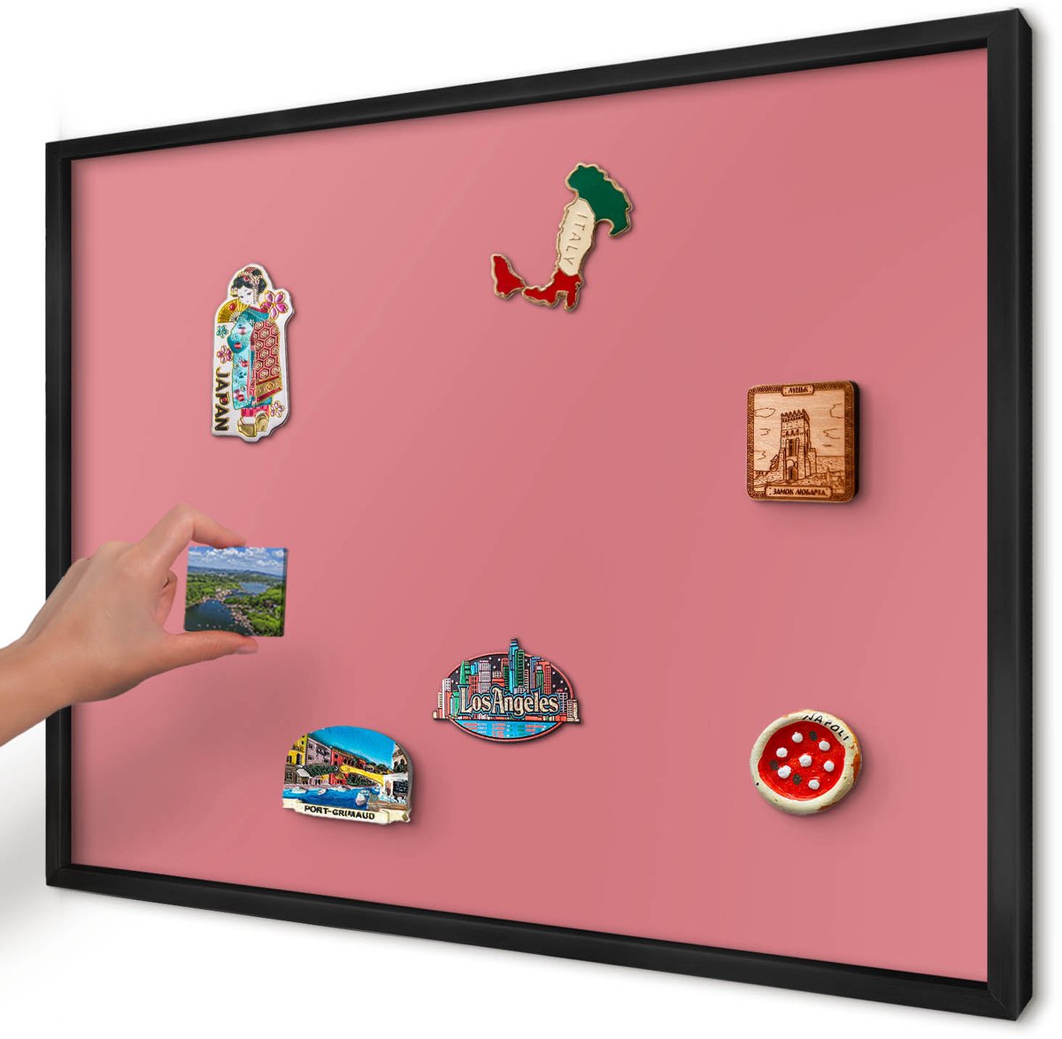 Artprintcave Roze Magneetbord mit Zwart Frame - 70x50 cm - Zalmkleur Magneet Bord mit Frame - Minimalist Magnetische Organizer - Achtergronden En Patronen