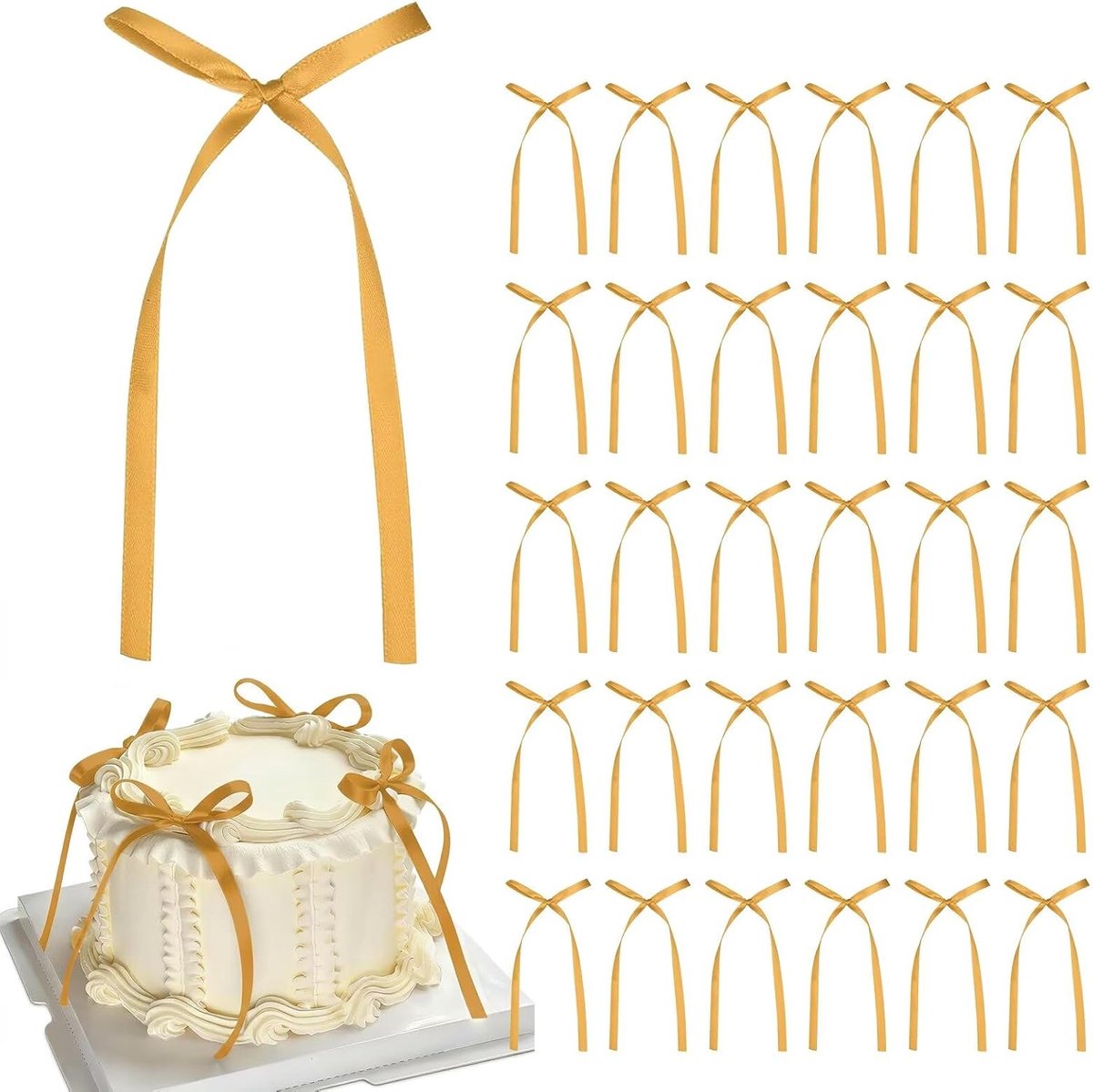 Strikken, gouden strikken, decoraties, strikken, strik, taartdecoratie, strik, Happy Birthday, decoratie, taart voor verjaardag, Valentijnsdag, bruiloft (goud)