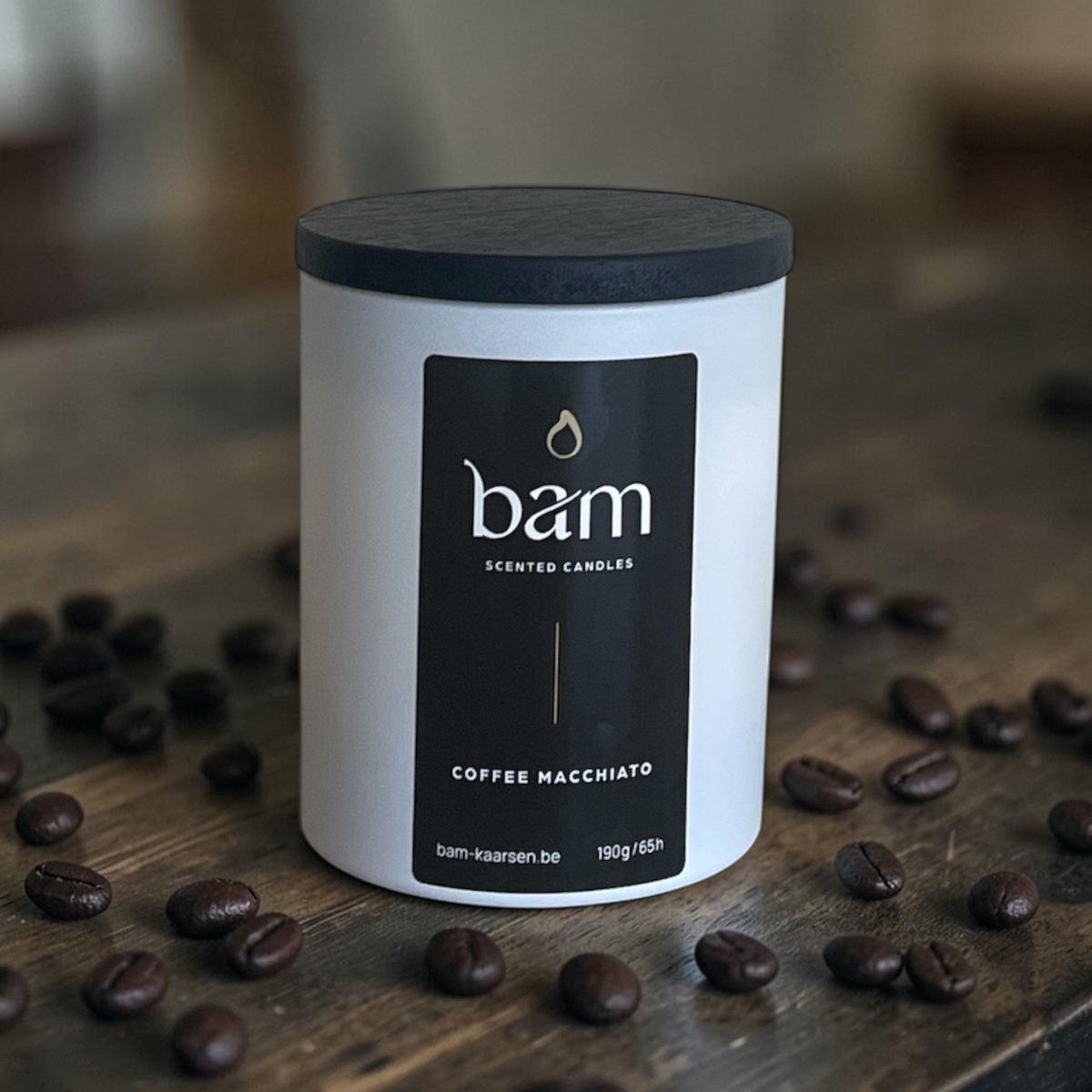 Bam Coffee Macchiato Geurkaars – Koffie Kaars met Houten Wiek – Geurkaars van Zonnebloemwas – Vegan Kaars – Handgemaakt in België wit